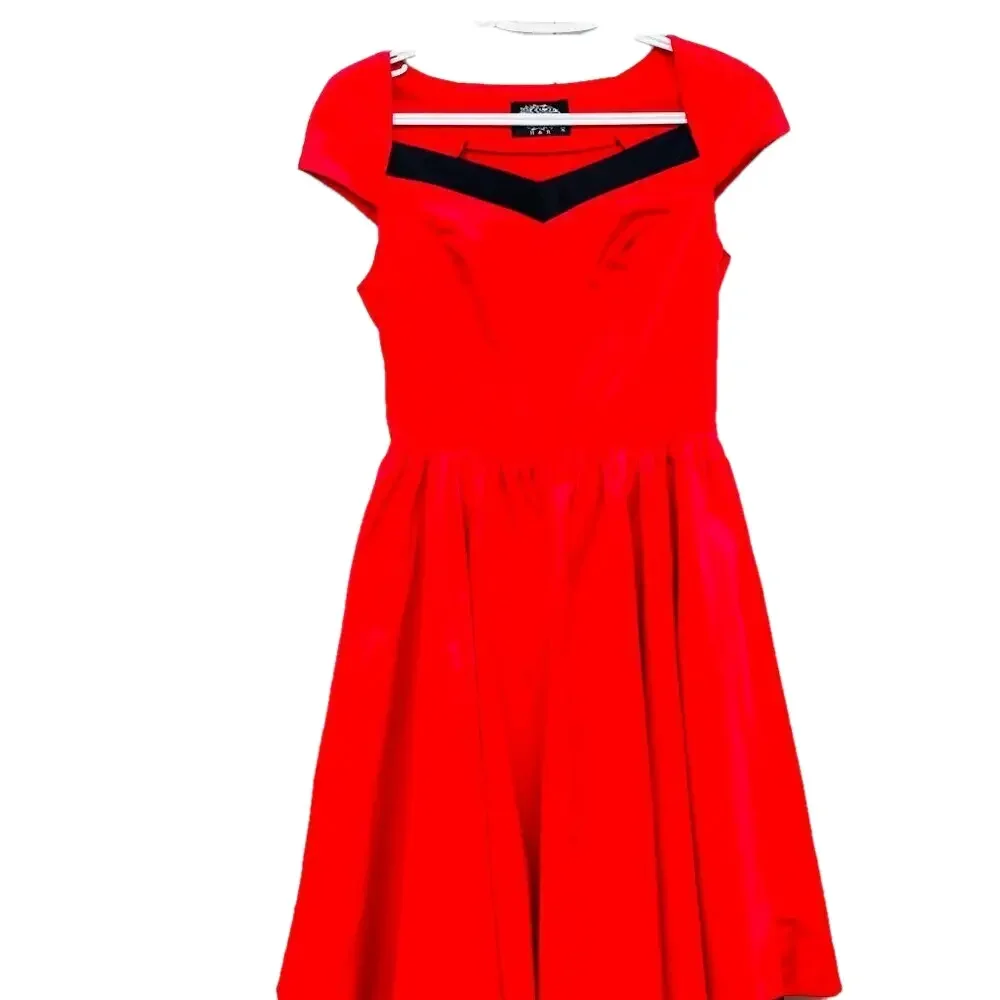 Hearts & Roses Red Black Tea Length Dress 50s VTG Rockabilly Style US 8 Retro - Picture 2 of 14